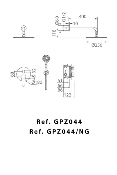 Conjunto Ducha Empotrado IMEX Bélgica GPZ044 Cromo