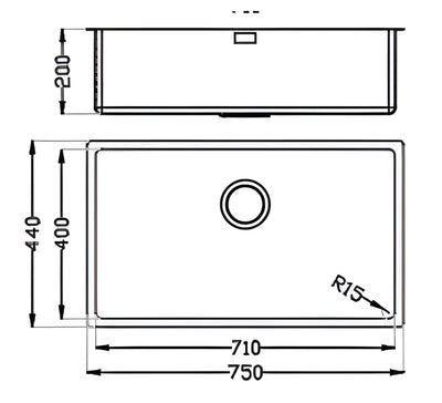 Fregadero Bajo Encimera Practic Valencia 690515 71x40 Inox | 1 Seno con Válvula Grande