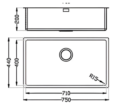 GALYON Fregadero de Acero Inoxidable FI VALENCIA 71X40 VG Bajo Encimera – Diseño Resistente y Elegante con Válvula de Cesta y Rebosadero Lineal.