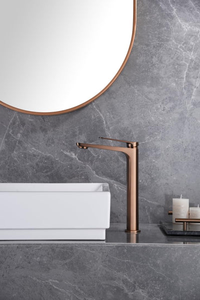 Grifo Lavabo Alto IMEX Nápoles BDN047-3ORC Oro Rosa Cepillado PVD