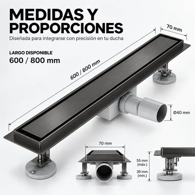 GME Canaleta de Ducha con Tapa Reversible para Ducha a RAS de Suelo