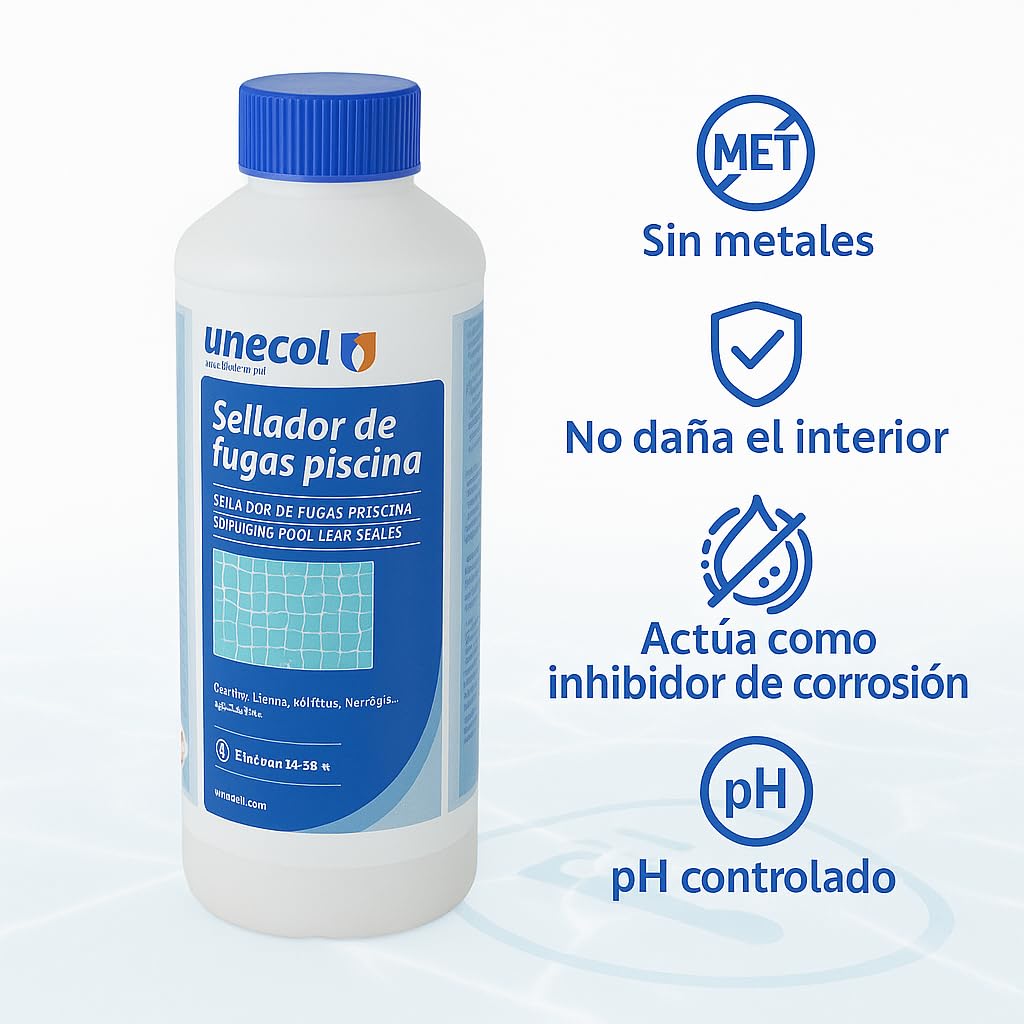 Unecol - Sellador de Fugas Piscina Unecol 1L – Repara Grietas y Filtraciones sin Vaciar – Apto para Gresite, Liner, PVC, Hormigón – Agua Dulce o Salada