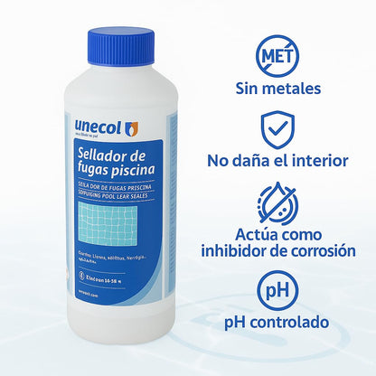Unecol - Sellador de Fugas Piscina Unecol 1L – Repara Grietas y Filtraciones sin Vaciar – Apto para Gresite, Liner, PVC, Hormigón – Agua Dulce o Salada