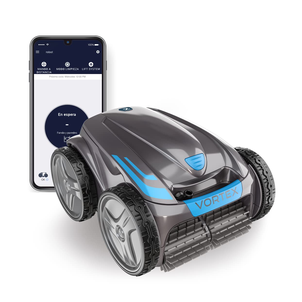 Zodiac Vortex 4WD OV 5480 iQ | Robot Limpiafondos para Piscinas hasta 12x6 m, Limpia Fondo, Paredes y Línea de Agua, App, Lift System y Carro Incluido