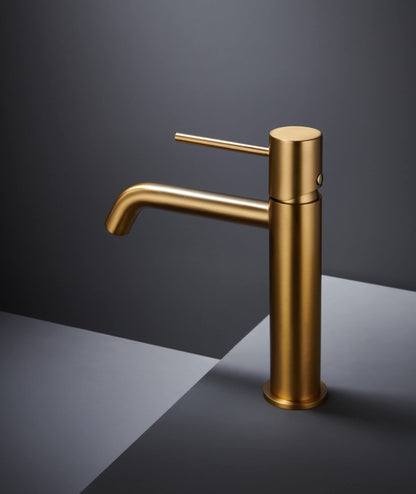 Imex - Grifo Monomando para Lavabo Monza BDM039-1 | Oro cepillado, Cartucho cerámico Ø26 mm, Flexos 3/8”
