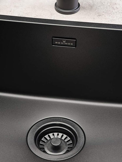REGINOX R34262 Elite New York - Fregadero de acero inoxidable (50 x 40 cm, 60 cm de ancho, montaje plano), color negro