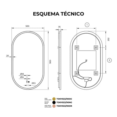 Espejo Baño IMEX Tokio TOKY022/90OC Oro Cepillado