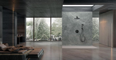 Conjunto Ducha Empotrado Termostático IMEX Nápoles GTN047/NG Negro Mate