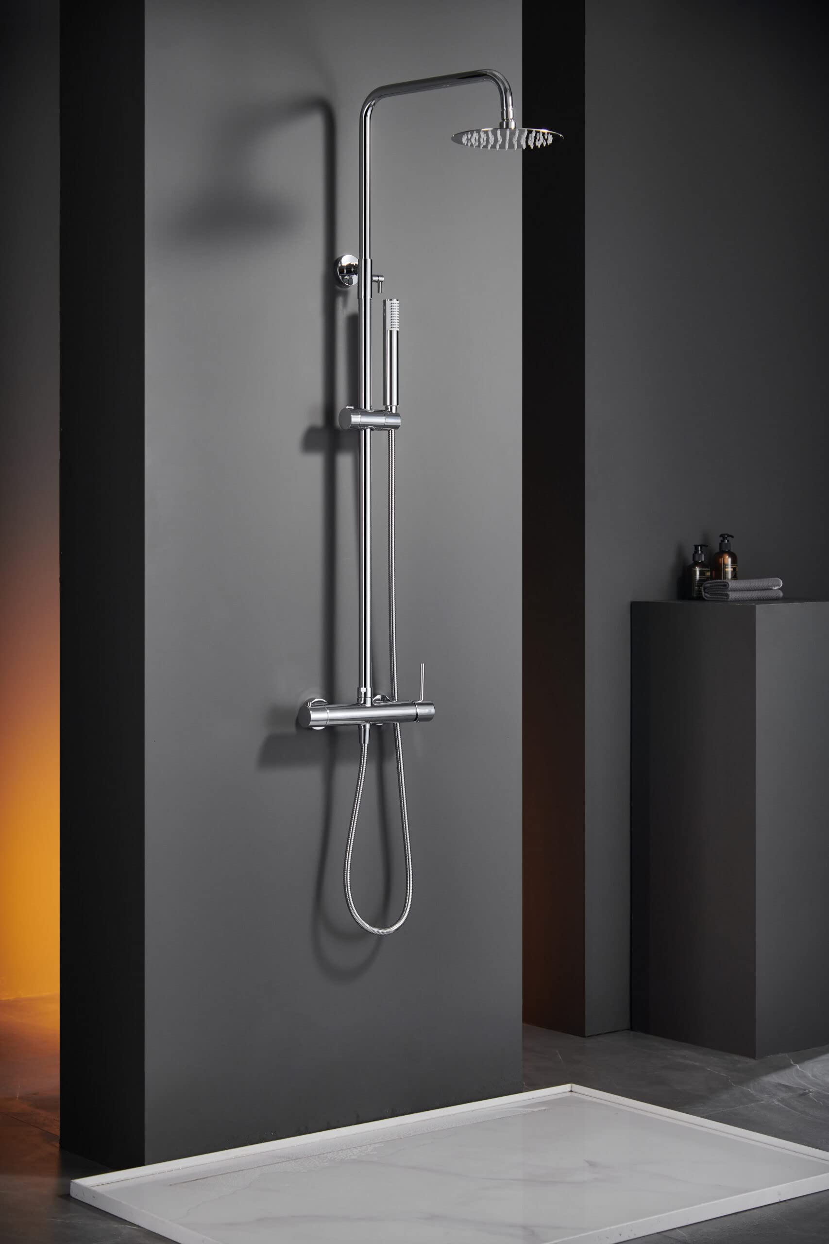 Imex - Barra de Ducha Extensible Monza | Cromado antical, Acero inoxidable S.304, Rociador Ø20 cm, Flexo PVC 1,5 m, Cartucho cerámico Ø35 mm