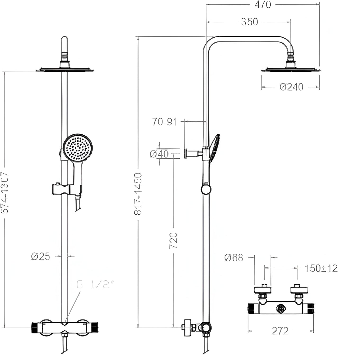 Columna de Ducha Monomando Ramon Soler Monotech RP240 | Rociador Superior y Teleducha, Cromo