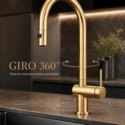 Grifo Cocina Extraíble IMEX Lazio GOS006/OC Oro Cepillado