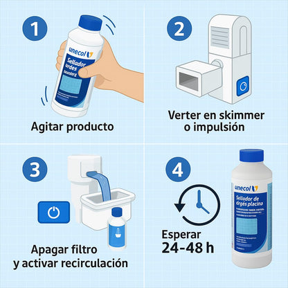 Unecol - Sellador de Fugas Piscina Unecol 1L – Repara Grietas y Filtraciones sin Vaciar – Apto para Gresite, Liner, PVC, Hormigón – Agua Dulce o Salada