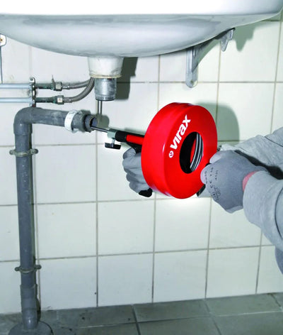 Desatascador Manual de Tambor Virax con Guantes | Uso Profesional