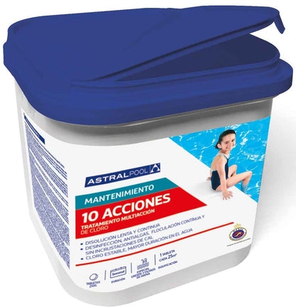 Cloro10 Acciones ASTRALPOOL de Disolución Lenta y Continua 5kg - Tratamiento Multiacción - Especial Gresites y Filtros de Arena-
