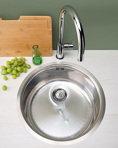 Reginox L18 390 Comfort piscinas redondas de acero inoxidable fregadero ras/montaje bajo la encimera/Plano empotrable – Recorte de dimensiones placa (Diámetro): 420 mm/fregadero Acero Inoxidable