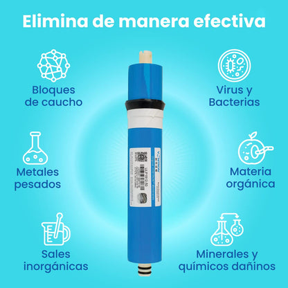 Membrana Vontron Ideal para Osmosis Inversa - 50GPD - Especial para Eliminar Sales Inorgánicas, Metales Pesados, Materia Orgánica y Materiales Químicos - Nature Water Professionals