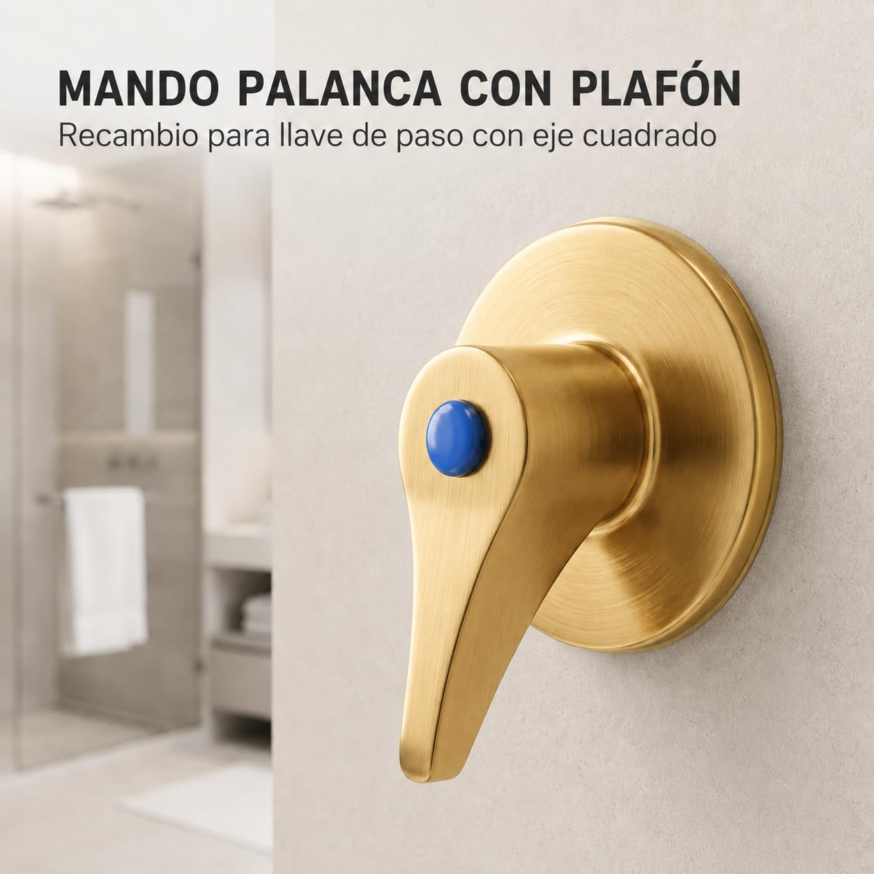 Mando Palanca con Plafón para Eje Cuadrado Oro Cepillado