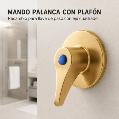 Mando Palanca con Plafón para Eje Cuadrado Oro Cepillado