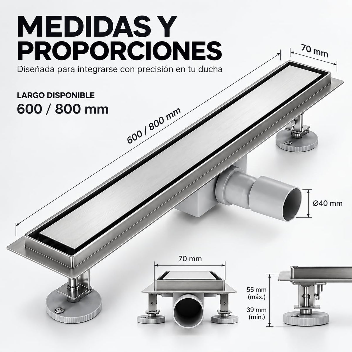 GME Canaleta de Ducha con Tapa Reversible para Ducha a RAS de Suelo