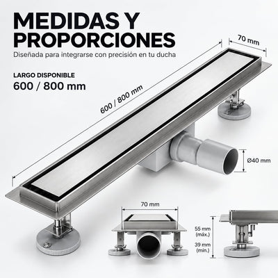 GME Canaleta de Ducha con Tapa Reversible para Ducha a RAS de Suelo