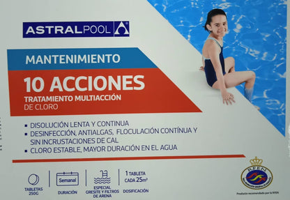 Cloro10 Acciones ASTRALPOOL de Disolución Lenta y Continua 5kg - Tratamiento Multiacción - Especial Gresites y Filtros de Arena-