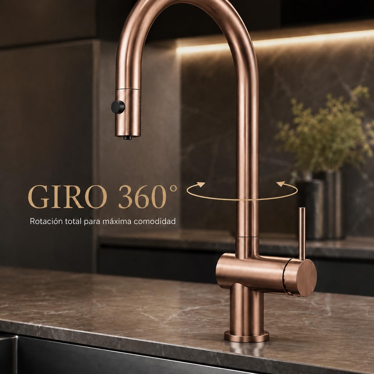Grifo Cocina Extraíble IMEX Lazio GOS006/ORC Oro Rosa Cepillado