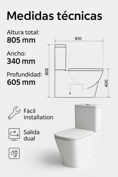 Inodoro NOVO BATH Monaco Rimless Blanco