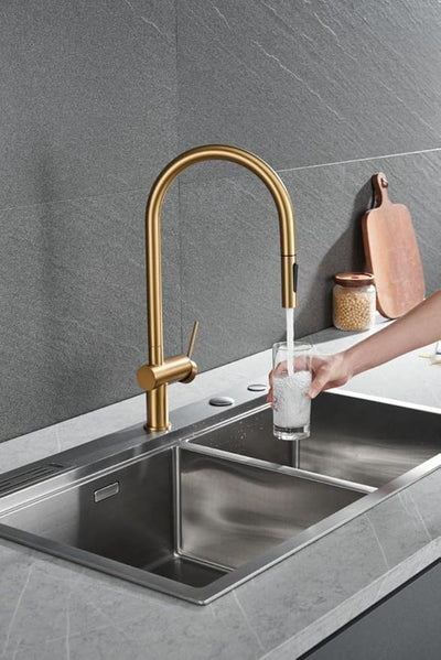 Grifo Cocina Extraíble IMEX Berna GCE026 Oro Cepillado