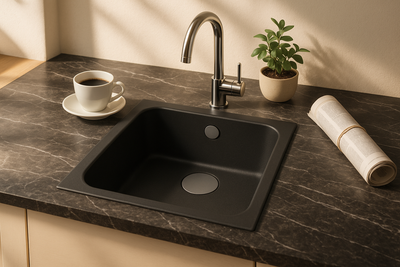 Fregadero de cocina SYAN KALI – Sobre encimera, resina sintética 450×450 mm | Varios colores