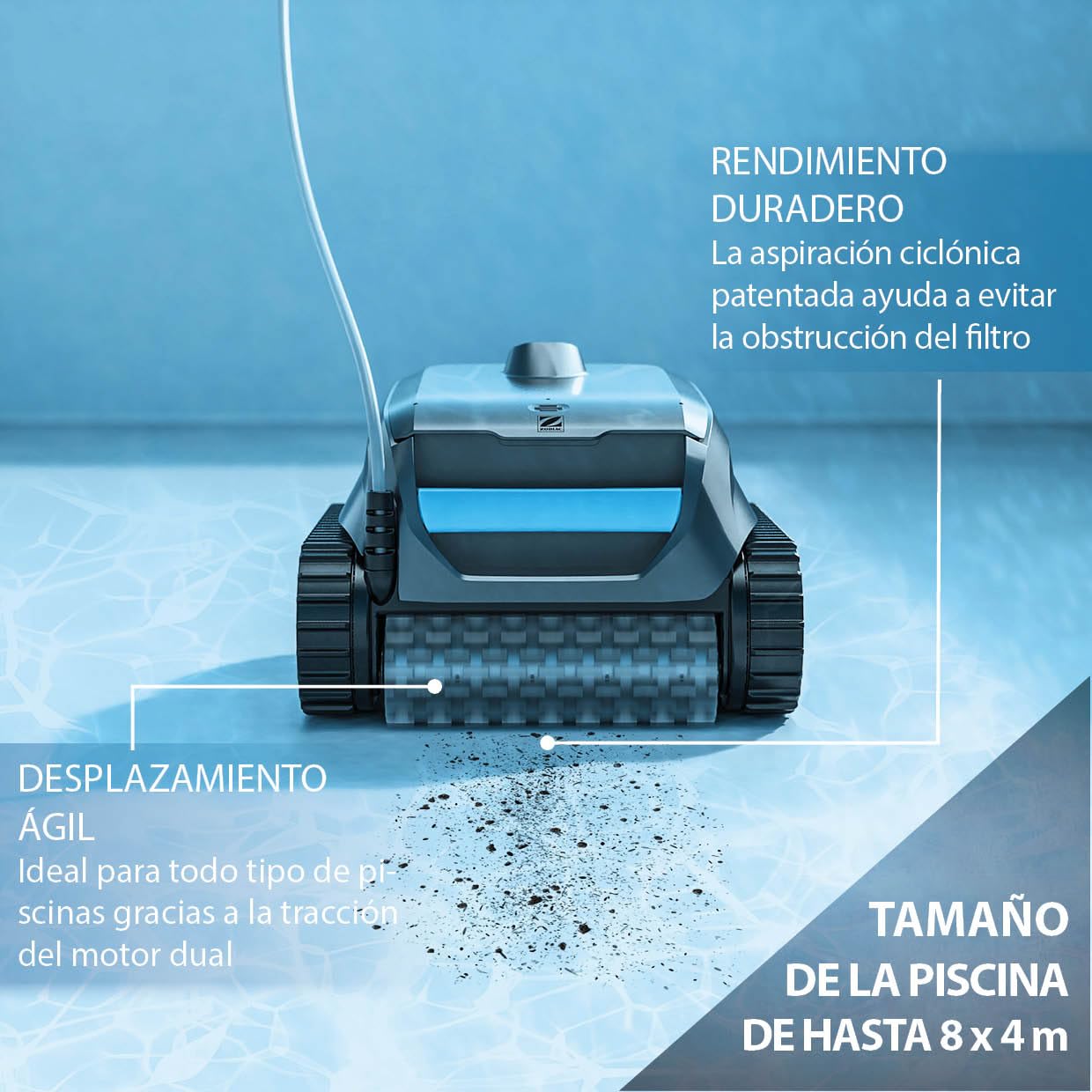 Zodiac Sweepy SWY 3500 | Limpiafondos Automático para Piscinas hasta 8x4 m, Limpia Suelo, Paredes y Línea de Flotación, con Cable