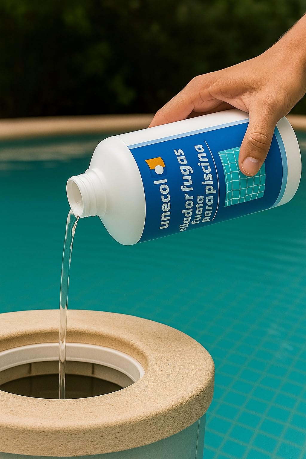 Unecol - Sellador de Fugas Piscina Unecol 1L – Repara Grietas y Filtraciones sin Vaciar – Apto para Gresite, Liner, PVC, Hormigón – Agua Dulce o Salada