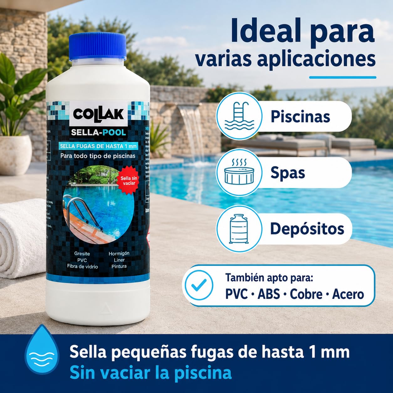 Sellador Fugas Piscina COLLAK Sella-Pool 1L