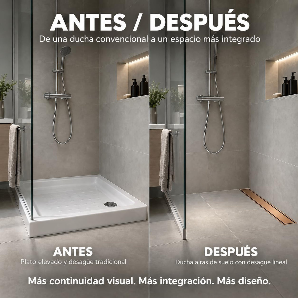 GME Canaleta de Ducha con Tapa Reversible para Ducha a RAS de Suelo