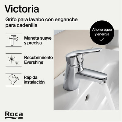 Grifo Lavabo ROCA Victoria A5A3125C00 Cromo con Cadenilla