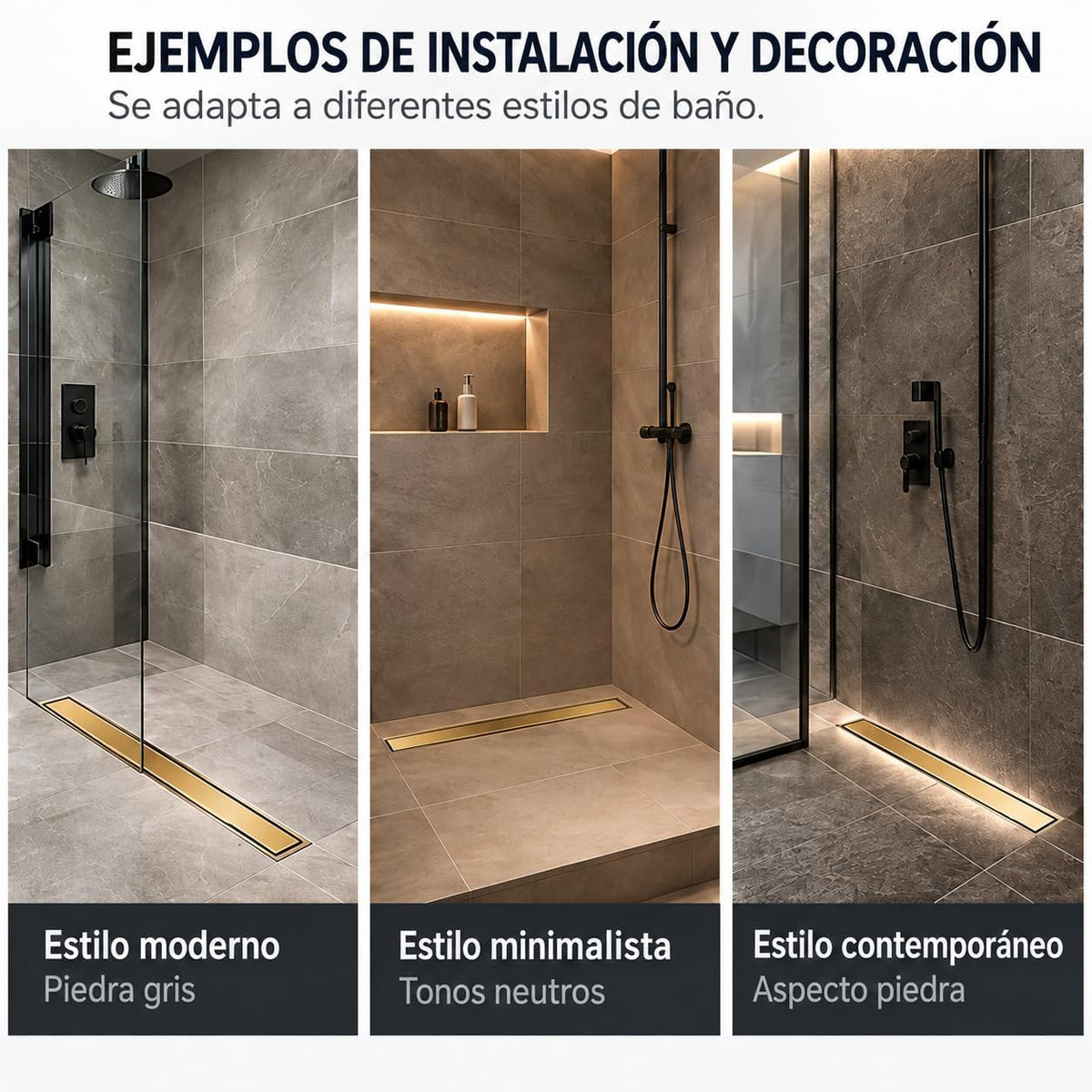 GME Canaleta de Ducha con Tapa Reversible para Ducha a RAS de Suelo