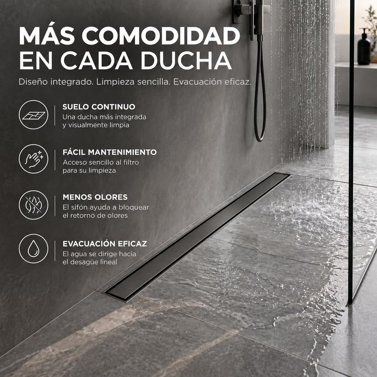 GME Canaleta de Ducha con Tapa Reversible para Ducha a RAS de Suelo