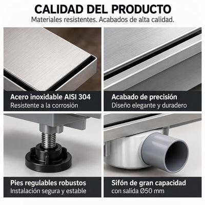 GME Canaleta de Ducha con Tapa Reversible para Ducha a RAS de Suelo