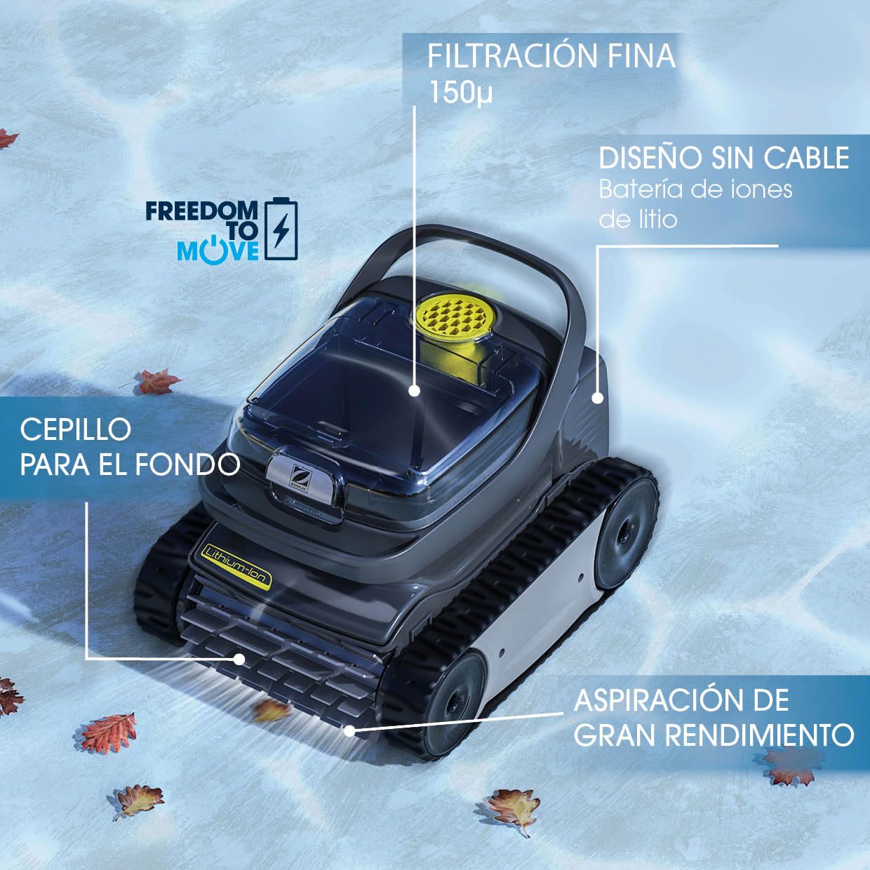 Zodiac Pixel OP-Li 2100 | Limpiafondos sin Cable para Piscinas hasta 7x3 m, Batería de Litio, Ciclo 1h30