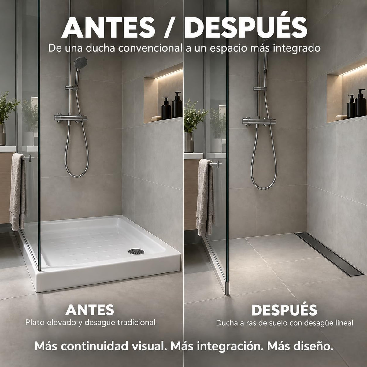 GME Canaleta de Ducha con Tapa Reversible para Ducha a RAS de Suelo