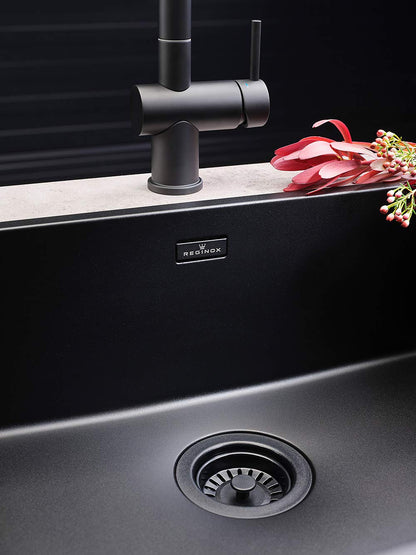 REGINOX R34262 Elite New York - Fregadero de acero inoxidable (50 x 40 cm, 60 cm de ancho, montaje plano), color negro