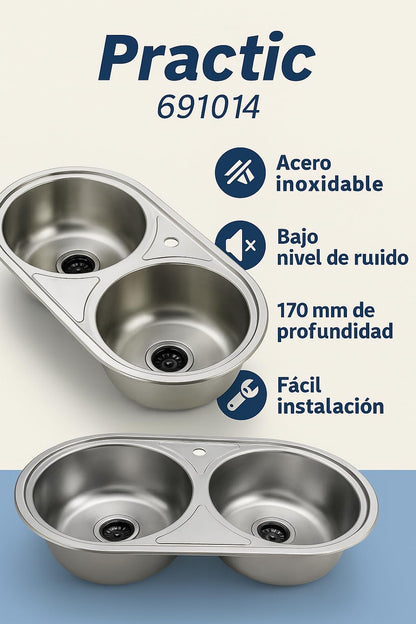 GALYON Practic Fregadero de Acero Inoxidable Dos Senos FI LUJO 2S 84X44 O VG Bajo Encimera – Resistente y Elegante.