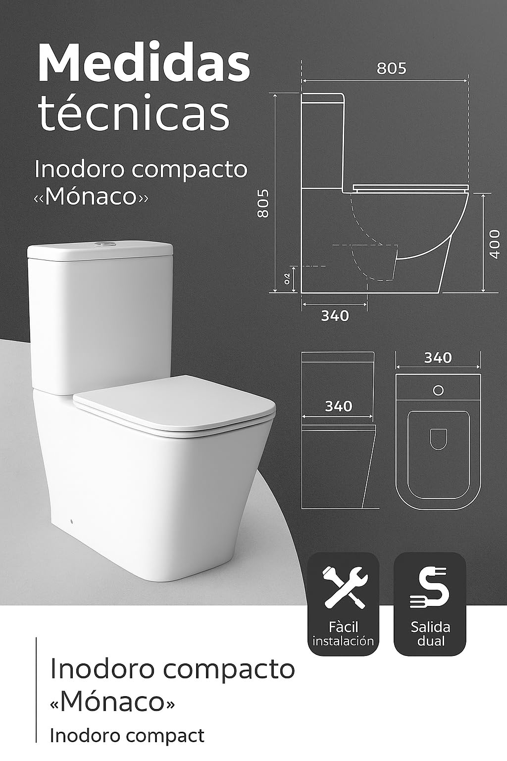 Inodoro NOVO BATH Monaco Rimless Blanco