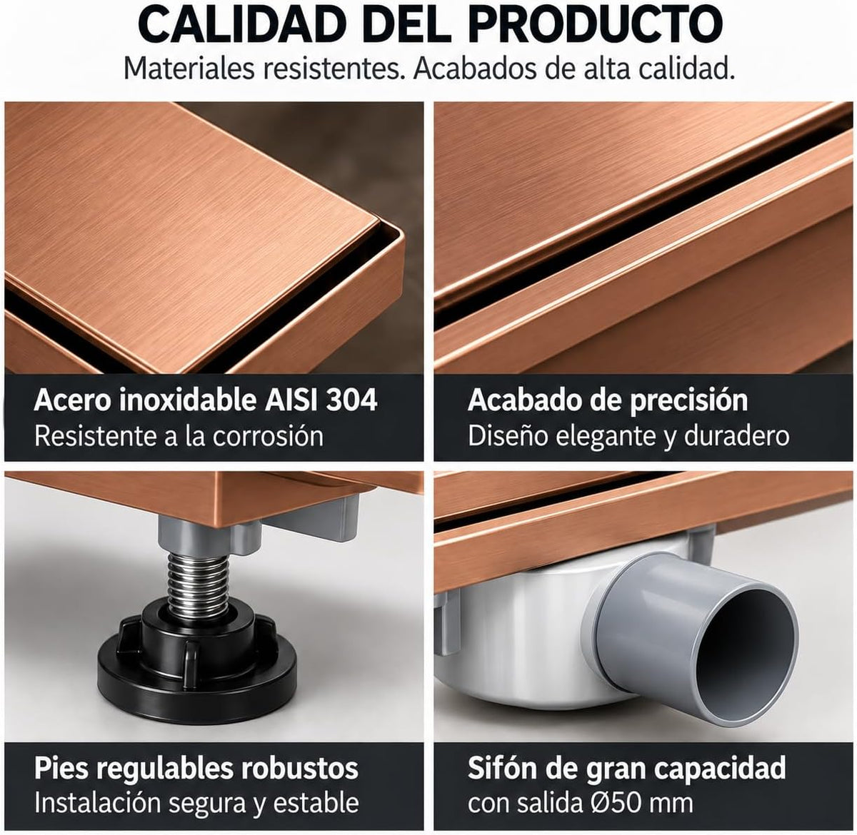 GME Canaleta de Ducha con Tapa Reversible para Ducha a RAS de Suelo