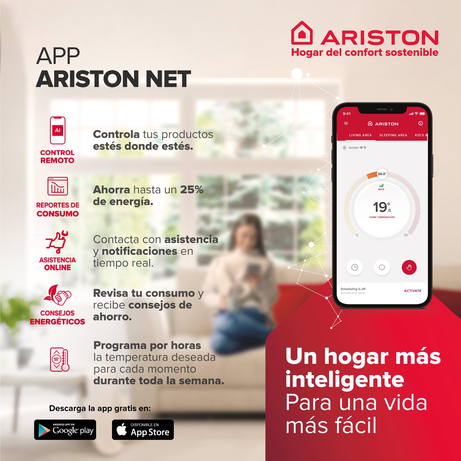 Termo Eléctrico 100L Litros Multiposición, Calentador de Agua Eléctrico Plano Ariston Velis Tech Dry Wifi