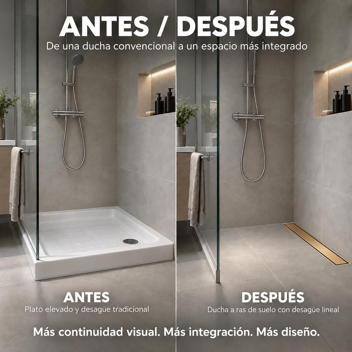 GME Canaleta de Ducha con Tapa Reversible para Ducha a RAS de Suelo