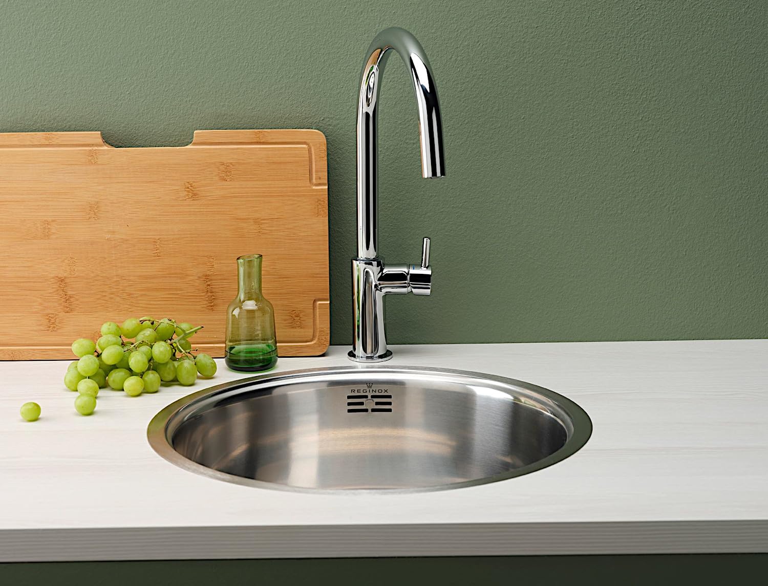 Reginox L18 390 Comfort piscinas redondas de acero inoxidable fregadero ras/montaje bajo la encimera/Plano empotrable – Recorte de dimensiones placa (Diámetro): 420 mm/fregadero Acero Inoxidable