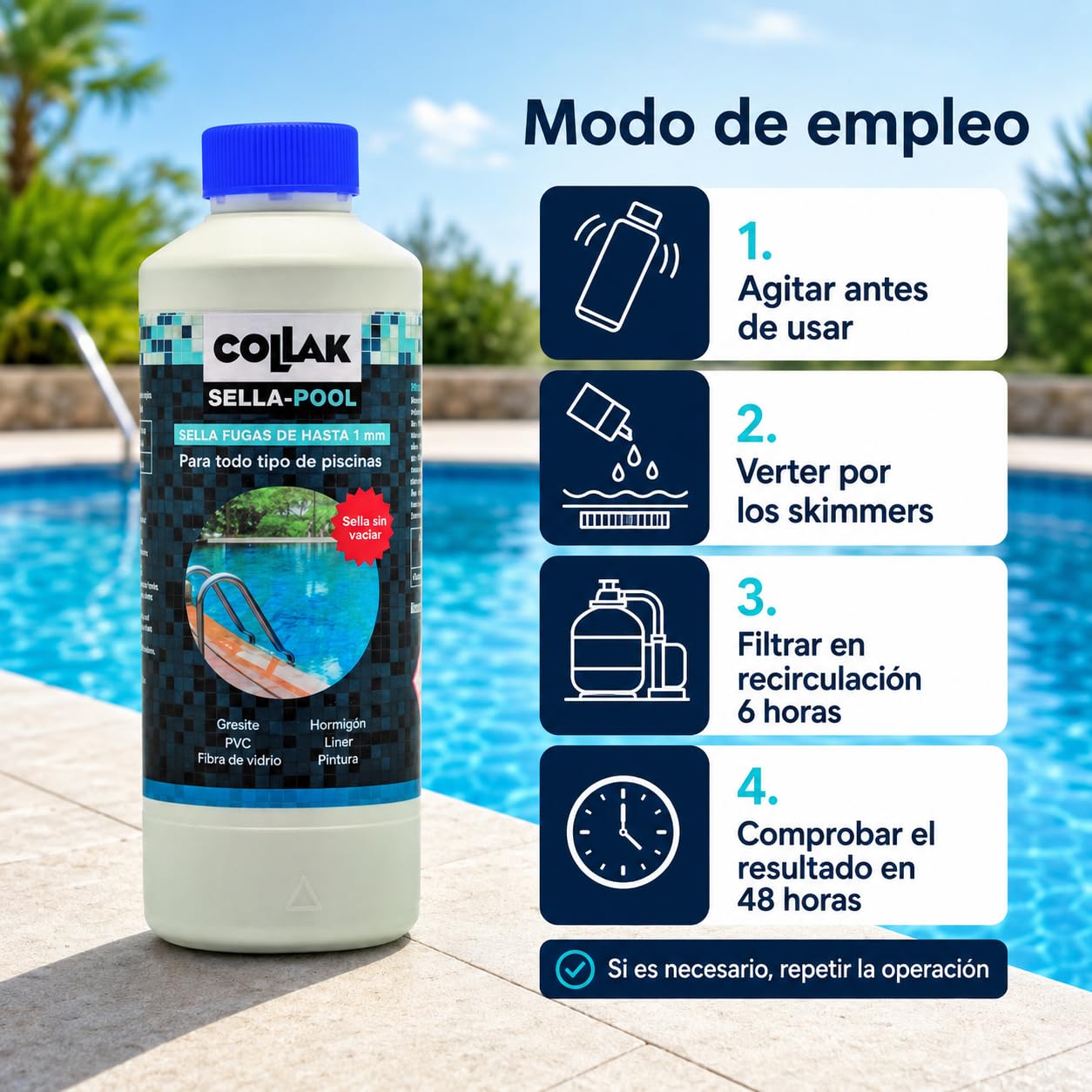 Sellador Fugas Piscina COLLAK Sella-Pool 1L