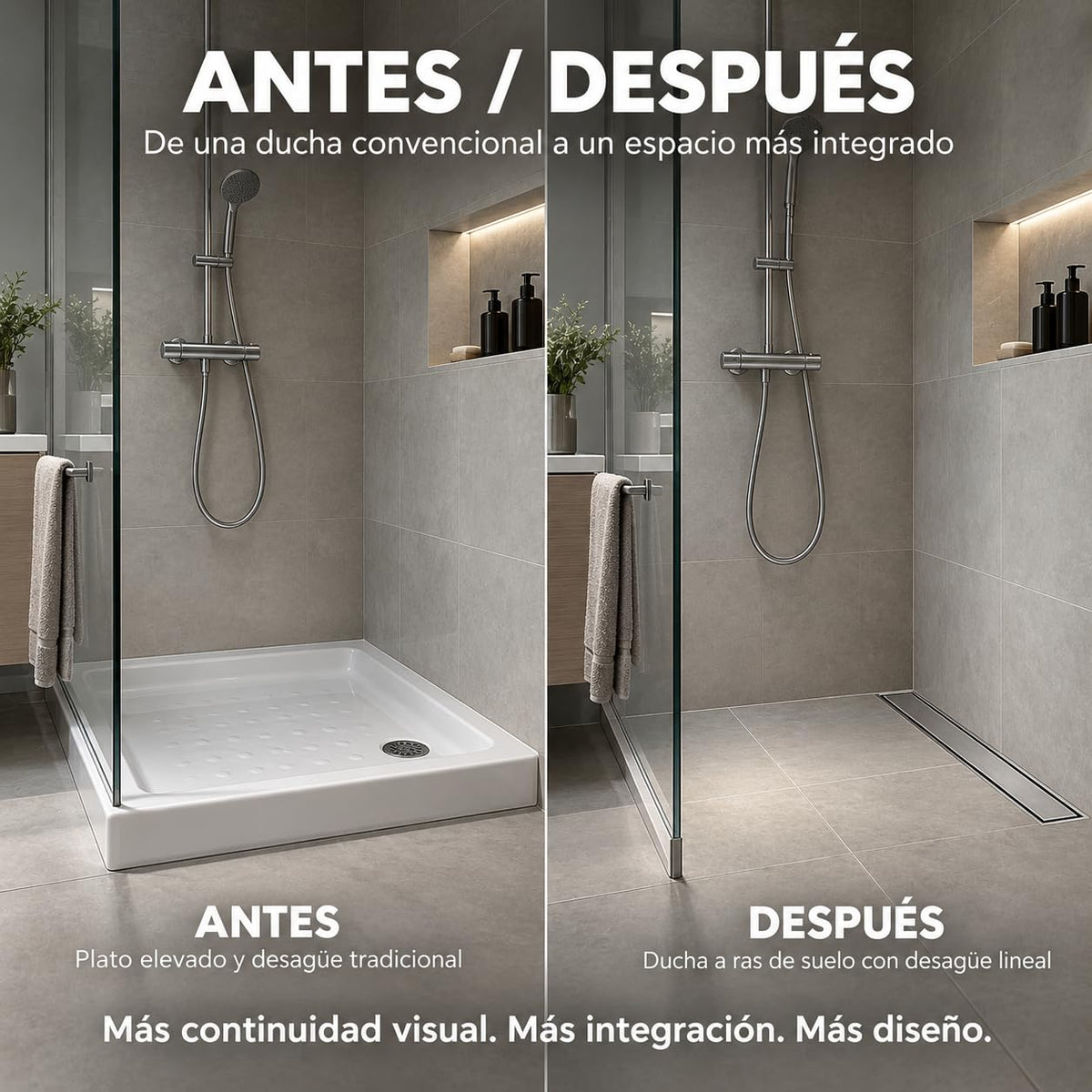 GME Canaleta de Ducha con Tapa Reversible para Ducha a RAS de Suelo