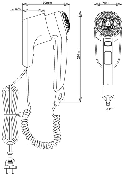 Secador de Cabello de Pared Mediclinics Perpendicular Negro