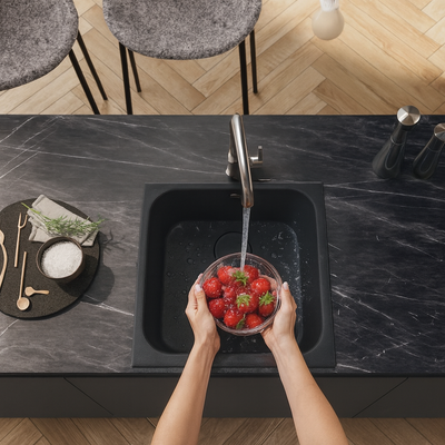 Fregadero de cocina SYAN KALI – Sobre encimera, resina sintética 450×450 mm | Varios colores